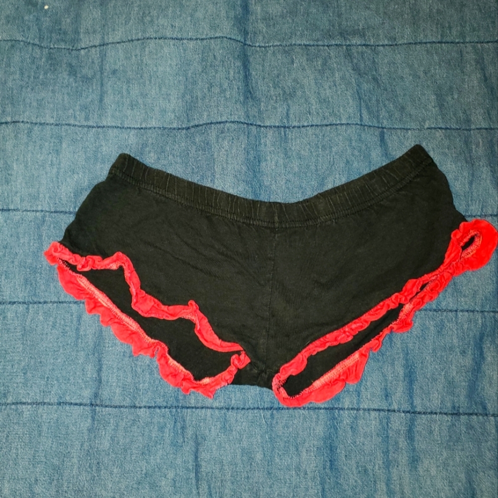 Black and Red Ruffle Trim Women's Sleep Shorts